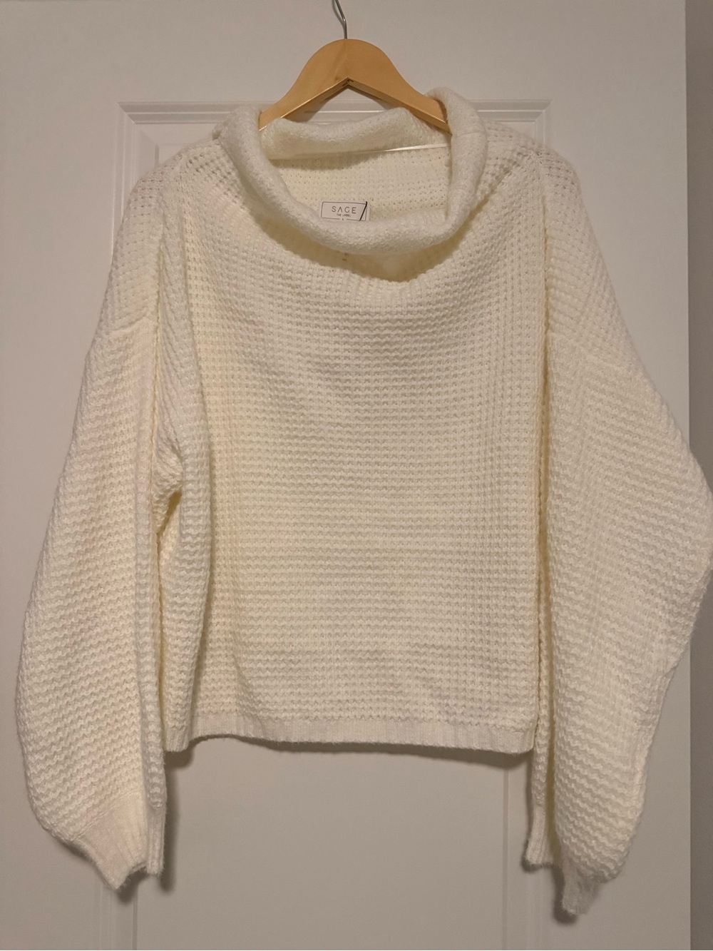 Sage Cream Textured Cowl-Neck Sweater